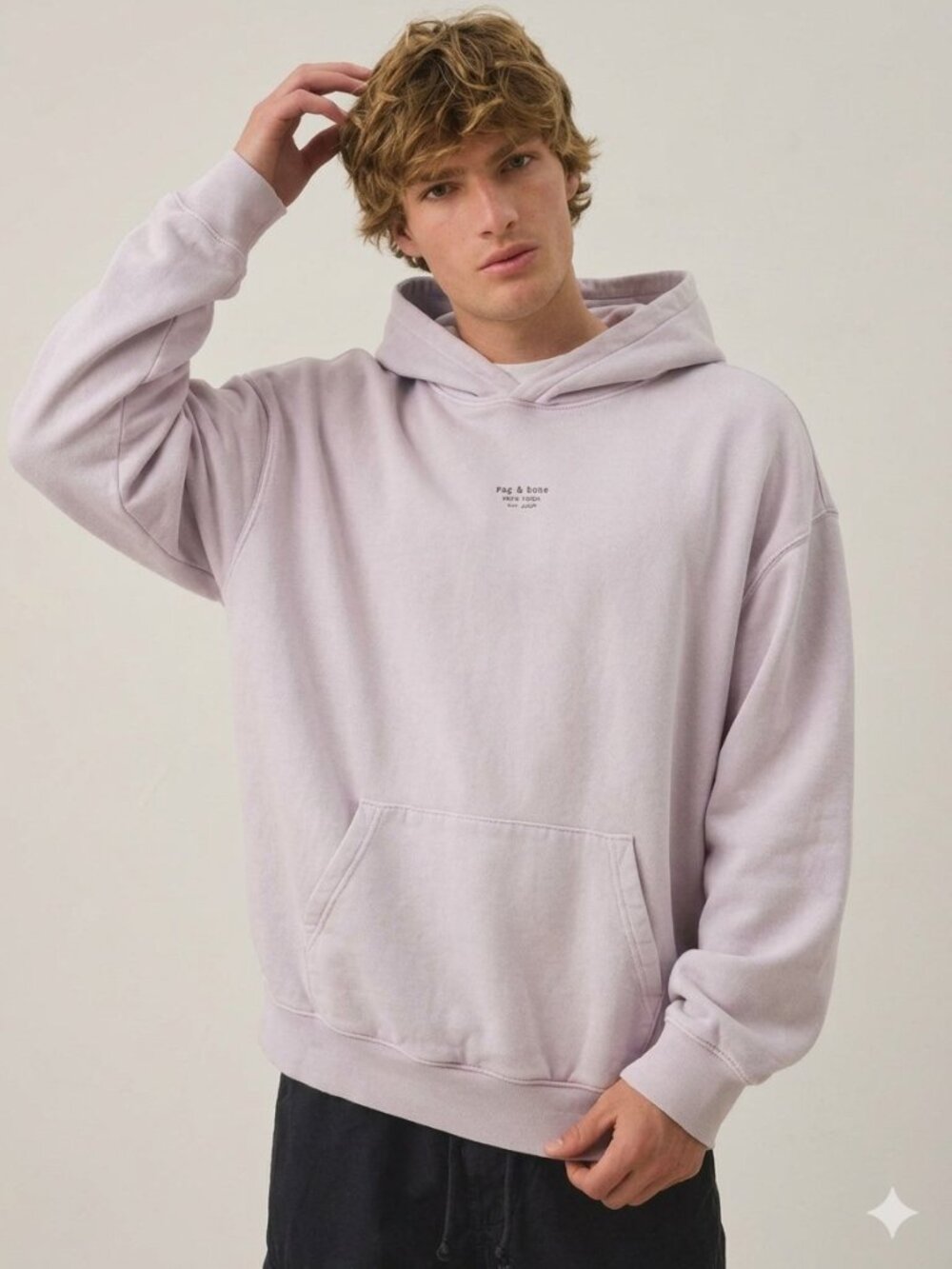 Rag & Bone New York Est. 2002 Men Oversized Fleece Hoodie Sz XL Washed Lilac